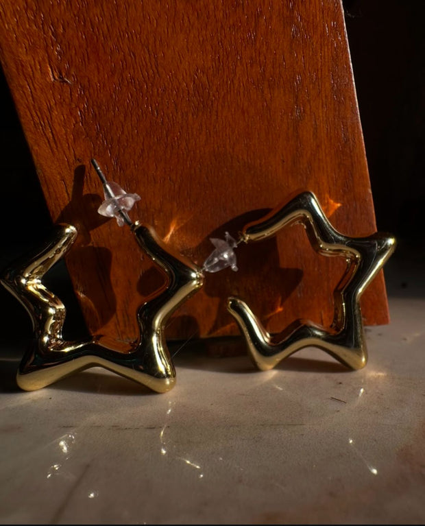 🌟 Golden Star Glow Hoops – Bold & Chic Edition ✨