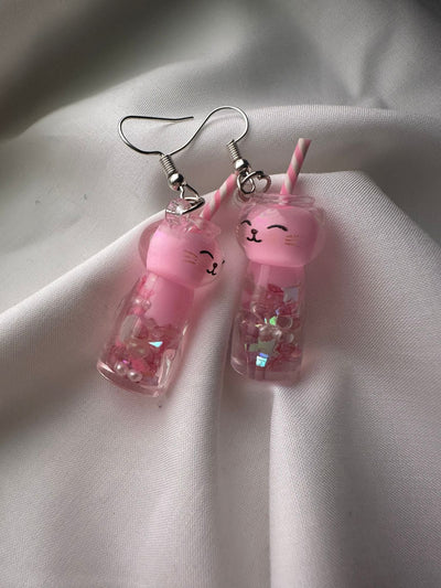 Kawaii Kitty Sips Earrings 🥤