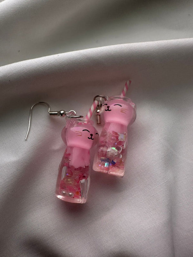 Kawaii Kitty Sips Earrings 🥤