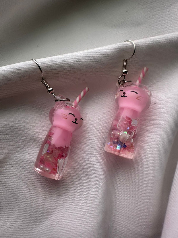 Kawaii Kitty Sips Earrings 🥤