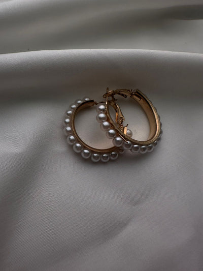 Golden Grace – Pearl Embellished Hoop Earrings