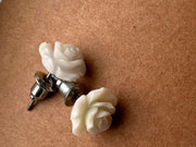 Petal Whisper – White Rose Stud Earrings