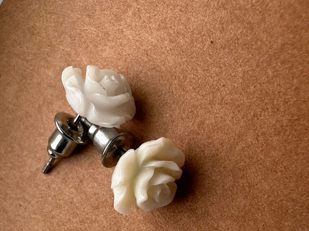 Petal Whisper – White Rose Stud Earrings