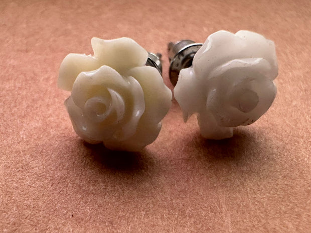 Petal Whisper – White Rose Stud Earrings